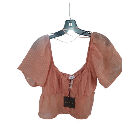 Le Lis Women's Size Medium New Babydoll Sheer Cropped Milkmaid Button up Top - Picture 1 of 10